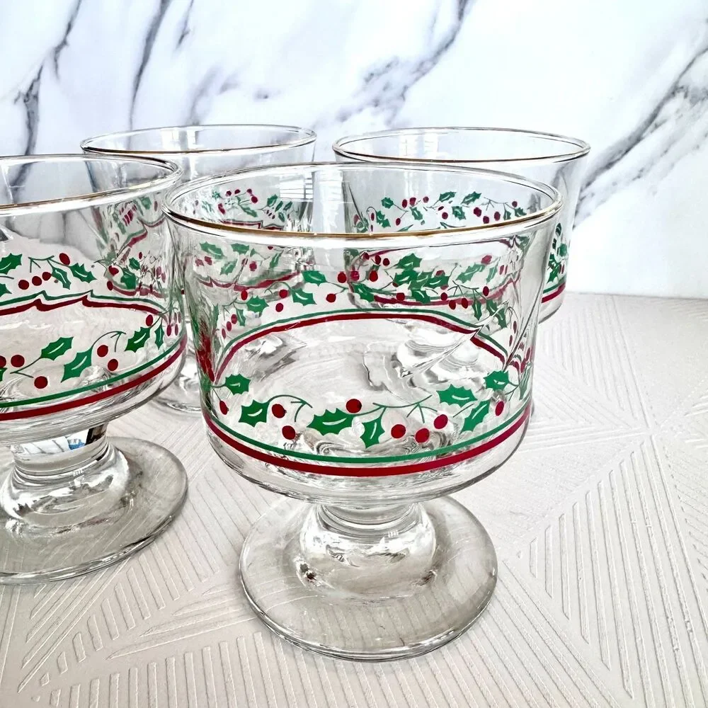 Set Of 4 Vintage Arby’s Libbey Holly Berry Sherbet Dessert Dishes Glasses 4